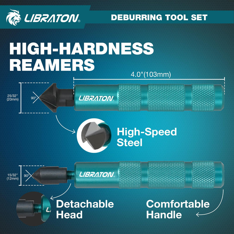 [Australia - AusPower] - LIBRATON Deburring Tool, Countersink Hand Reamers, with 10 HSS Blades, 360 Degree Swivel Hand Debur Tool for Metal, Resin, PVC, Copper, Plastic, 3D Printing, Wood, Deburring & Chamfering Reamer Tool 