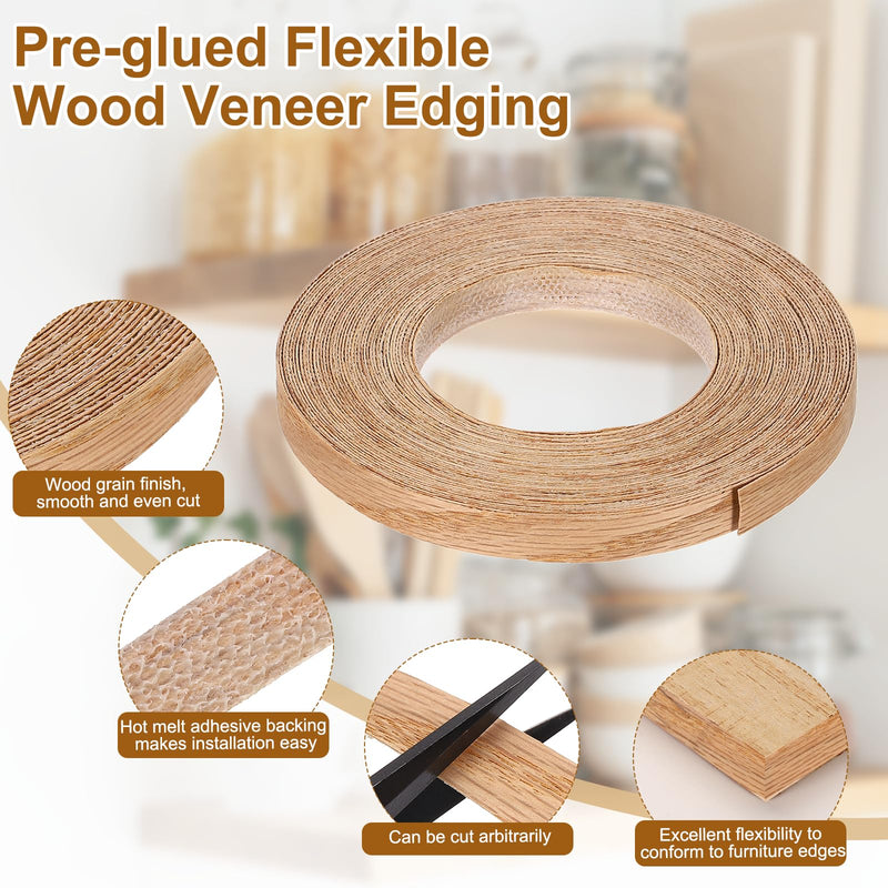 uxcell 1/2" x 49 ft Wood Edge Banding, Pre-Glued Iron On Edging Strip, Plywood Wood Grain Repair Tape for Cabinet Repair, Furniture Restoration, Handicraft DIY, Red Oak