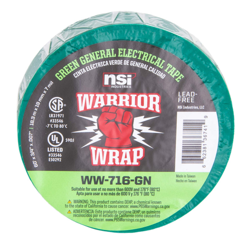 [Australia - AusPower] - WarriorWrap General 3/4 in. x 60 ft. 7 mil Vinyl Electrical Tape, Green 