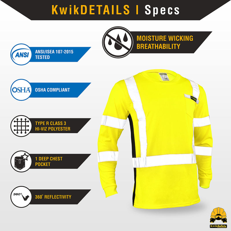 KwikSafety - Charlotte, NC - Operator Long Sleeve Safety Shirts [Solid Reflective Tape] Class 3 ANSI Tested OSHA Small Basic Tape | Yellow