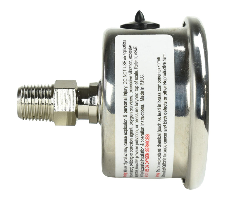 [Australia - AusPower] - 1-1/2" Fuel Pressure Gauge, Stainless Steel Case 304, Chrome Plated Brass Connection, Glycerin Filled, 0-15 Psi, Accuracy 3-2-3%, Back Mount 1/8" NPT Black Dial 15 PSI Back Mount Balck Dial 