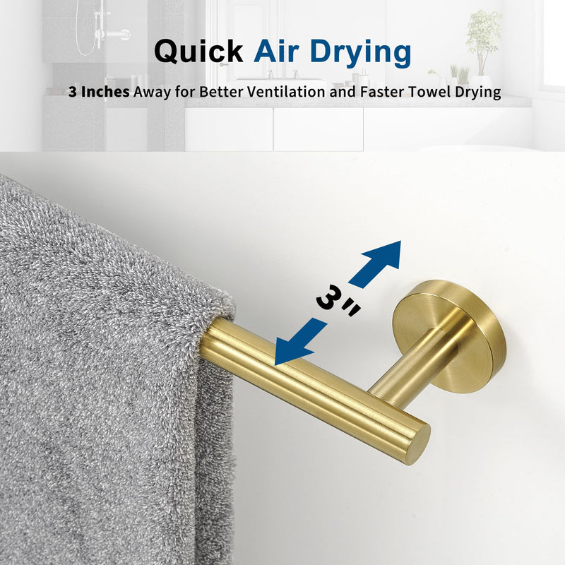 Brushed Gold Towel Bar, 24 Inch Towel Racks for Bathroom Wall Mounted, Thicken SUS304 Stainless Steel Heavy Duty Hand Towel Holder Organizer, Bathroom Accessories, Total Length 26.5 Inch Brushed Gold 26.4"