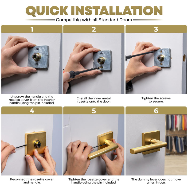Mega Handles Prime Dummy Lever, Door Handle for Closet or French Doors, Single Side Door Levers, Non-Turning, Fits All Standard Door Sizes, Exposed Screws Included - Satin Brass (1 Pack) - 5'' 1 Pack