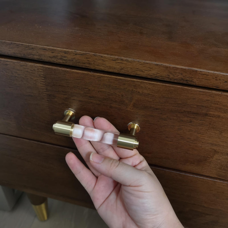 Brass and Acrylic Kitchen Cabinet Pulls 7 in Hole 4Pack Gold and Clear Elegant Drawer Handle Charming Dresser Knob for Closet Cupboard Wardrobe Laundry Room Bathroom Double Hole: 7 Inch