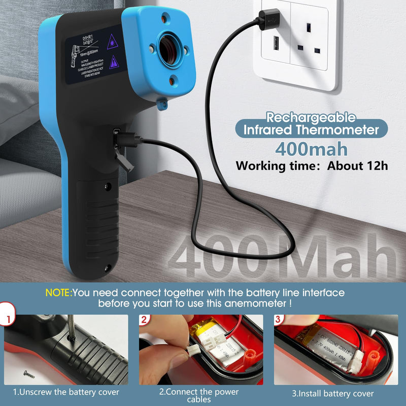 [Australia - AusPower] - Infrared Thermometer Gun Rechargeable, -58℉~2912℉ High Temp Laser Industrial Thermometer, D:S=30:1 Touch Button Waterproof Pyrometer, Digital IR Temperature Gauge with Type-C Port (NOT for Human) HP-1600(Rechargeable -58℉~2912℉) 