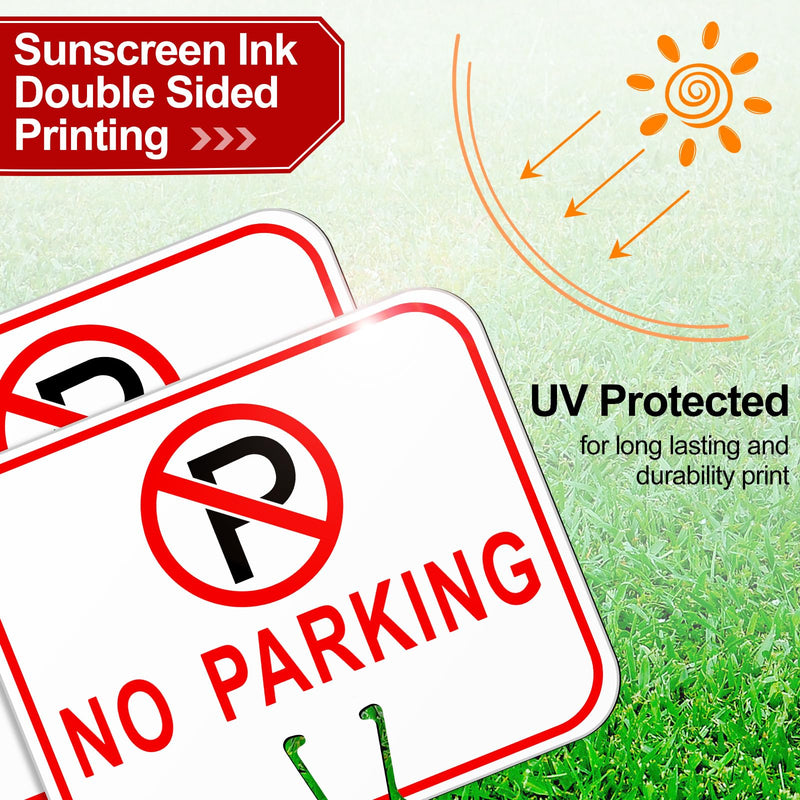 Geetery 6 Pcs No Parking Signs 12.6 x 10.4 Inch, PVC Double-sided Waterproof Weather Resistant UV Protected Reflective for Driveways Yard Lawn Traffic Control Outdoor Road Barricade, Easy to Mount