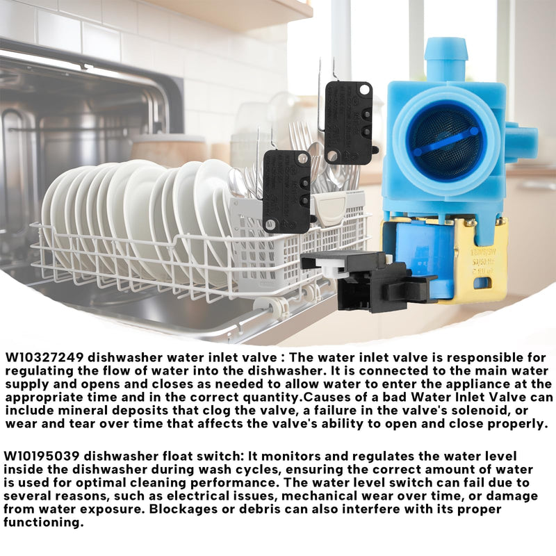 [Australia - AusPower] - (𝟐𝟎𝟐𝟓 𝐍𝐞𝐰) W10327249 Dishwasher Water Inlet Valve & W10195039 Dishwasher Float Switch Assembly Compatible with Whirlpool KitchenAid Kenmore Maytag Dishwasher 3 PCS 