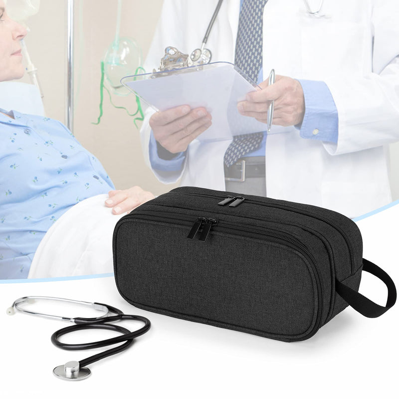 [Australia - AusPower] - Trunab Stethoscope Carrying Case Hold 2 Stethoscopes or BP Cuffs, Compatible with 3M Littmann/MDF/ADC, Medical Case with Extra Pocket for Nurse Accessories, Essentials for Nurses, Doctors, Black 