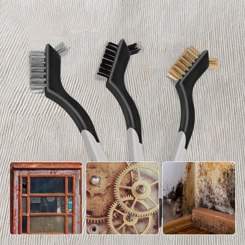 [Australia - AusPower] - Wire Brush Set 6Pcs, Scratch Brushes with Brass/Stainless Steel/Nylon Bristles & 2Pcs Paint Scrapers - Deep Cleaning for Paint Scrubbing, Rust & Dirt Removal and Kitchen Cleaner . Stainless Steel-1 