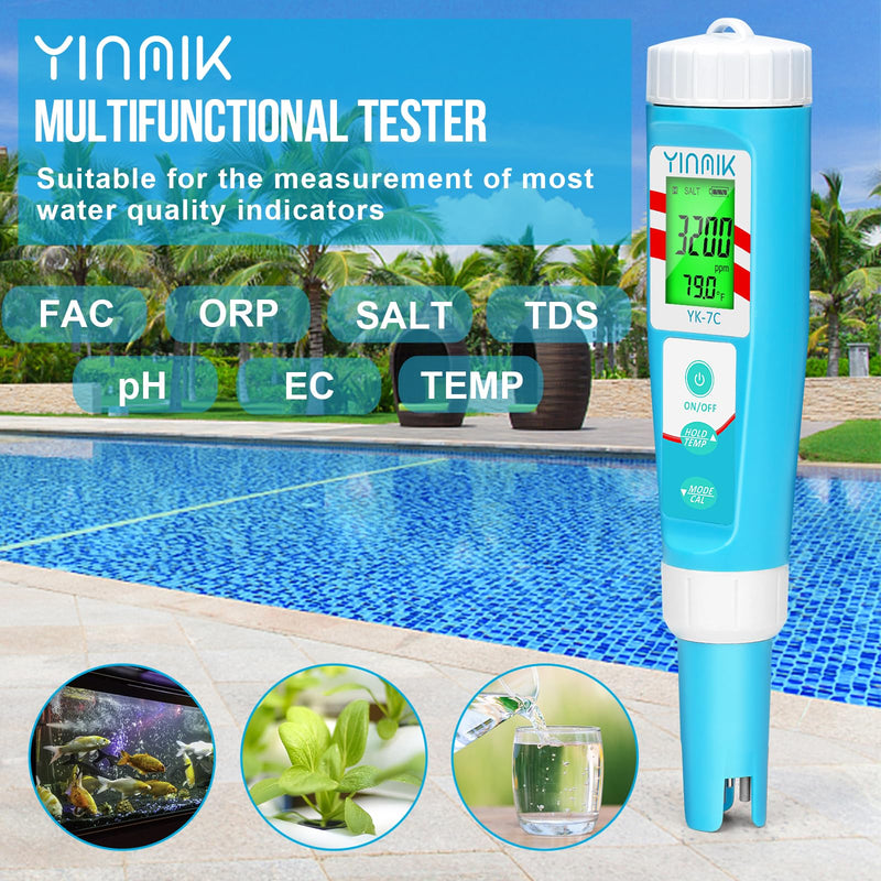 [Australia - AusPower] - pH Chlorine Meter, Digital ORP Meter, Salinity Tester for Saltwater Pool, pH PPM EC Monitor for Hydroponics, SPA 7 in 1 pH Test Kit 7 in 1 pH Meter 