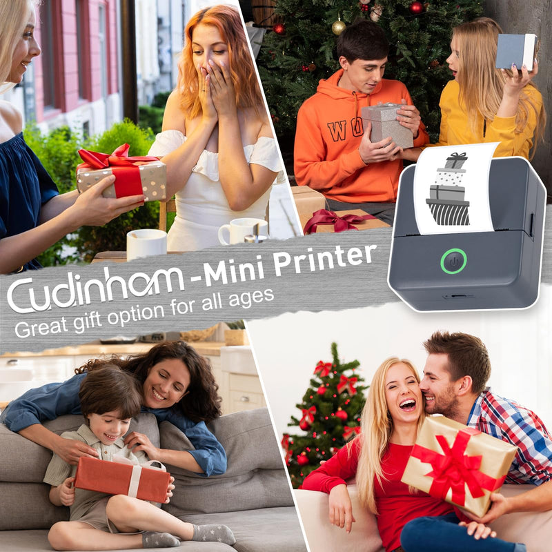cudinham Print Pods Mini Printer, Sticker Printer with 10 Rolls Thermal Printing Paper, Inkless Pocket Printpod for Phone, Impresora Portátil for Notes, DIY, Compatible with iOS & Android (Grey) Grey