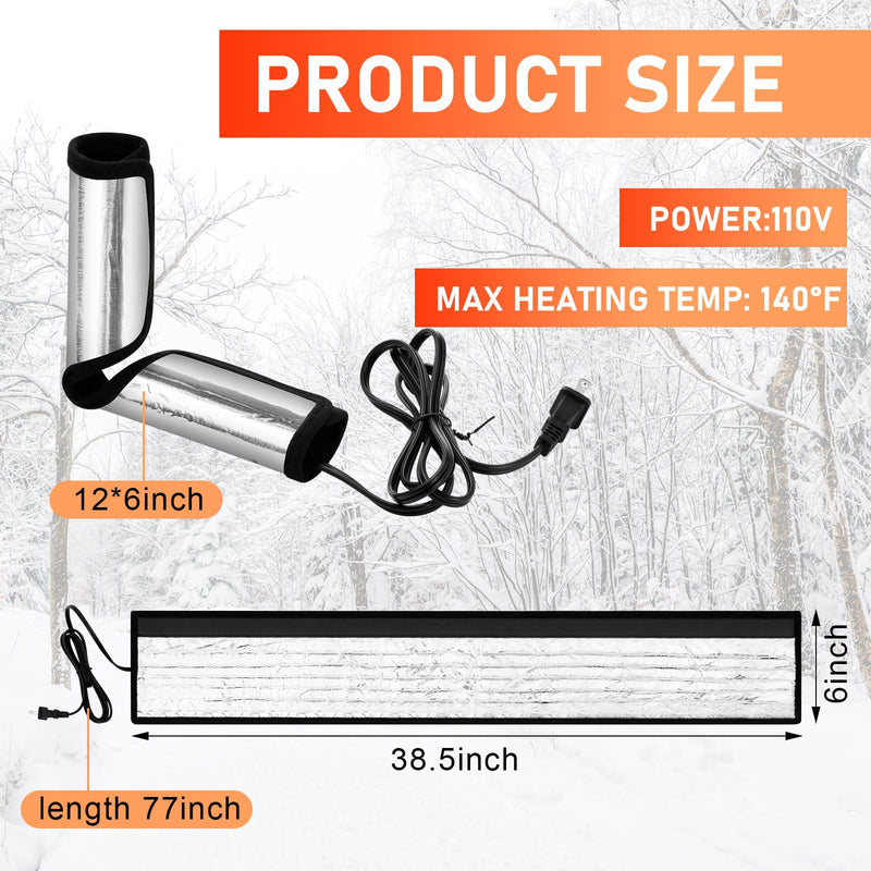 3 Pcs Water Pipe Heat Blanket 38.5" x 6" with 6.5 ft Power Cord, Winter Elbow Heating Tape Aluminum Foil Freeze Protection Heater Insulation Cable for Metal and Plastic Pipes 110v, Max Temp 60° 3