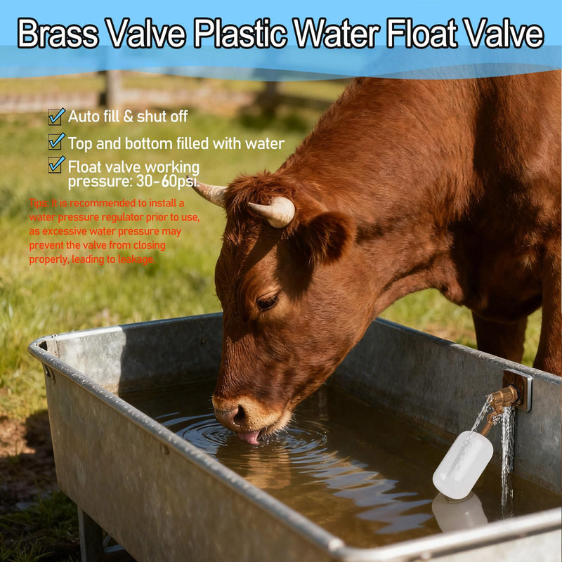 1/2 Inch Brass Float Valve 2 Pcs Adjustable Arm Water Level Control Valve 60 PSI Automatic Fill and Shut Off for Water Tank/Livestock Trough/Fountain/Pool/Pond 1/2 inch