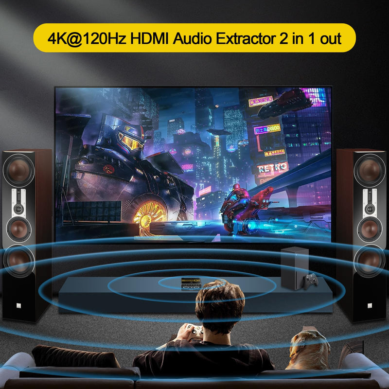 8K@60Hz 4K@120Hz HDMI2.1 Audio Extractor 2 in 1 Out Switch,48 Gbps,HDCP 2.3, SPDIF 5.1Ch,L/R 2.1Ch,Supports,ARC TV Apps,VRR,ALLM,HDCP Bypass,HDR,Dolby Vision Atmos,Soundbar,Graphics Card