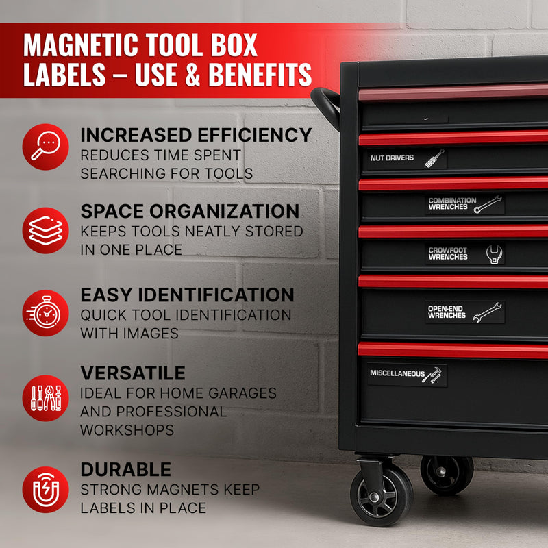 [Australia - AusPower] - 90 Pcs Magnetic Tool Box Labels 3.5x1 inch - Magnetic Toolbox Labels for Tool Box Drawers Strong Magnet Toolbox Organizer Chest Black Pre-Printed & Blanked Emblems for Organization - Toolbox Emblems 90 Black 3.5"x1" 