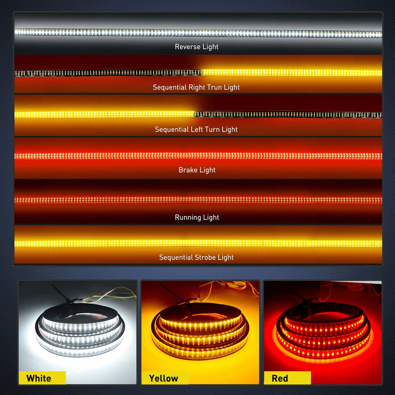 [Australia - AusPower] - Nilight TR-04 Truck Tailgate Bar 60" Triple Row 504 LED Strip with Red Brake White Reverse Sequential Amber Turning Signals Strobe Lights，2 Years Warranty 60" LED Strip 