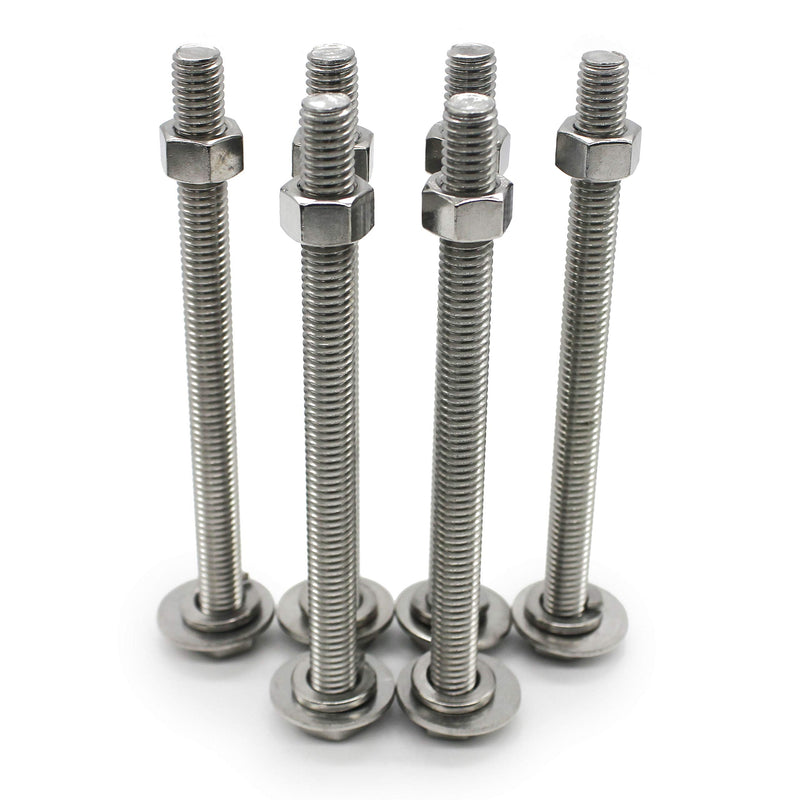 [Australia - AusPower] - (4 Sets) 3/8-16x5 Stainless Steel Hex Head Screws Bolts, Nuts, Flat & Lock Washers, 18-8 (304) S/S, Fully Threaded by Bolt Fullerkreg (4 Sets) 3/8x5" 