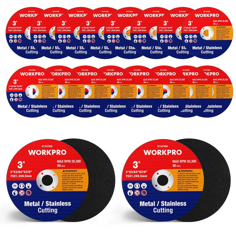 WORKPRO 20-Pack Cut-Off Wheels, 3 X 3/8-inch Metal&Stainless Steel Cutting Wheel, Thin Metal Cutting Disc for Angle Grinder