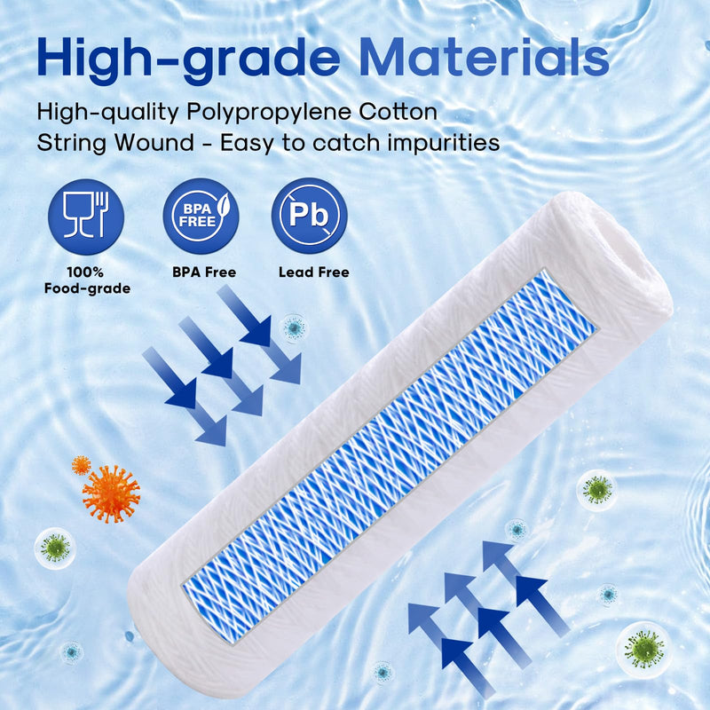 5 Micron 10" x 2.5" String Wound Sediment Water Filter Cartridge for Well filter Universal Replacement for Any 10 inch RO Unit, WP-5, Aqua-Pure AP110, CFS110, Culligan P5, WFPFC4002, WP-5, CW-MF,4PACK 5 Micron 4 Count (Pack of 1)