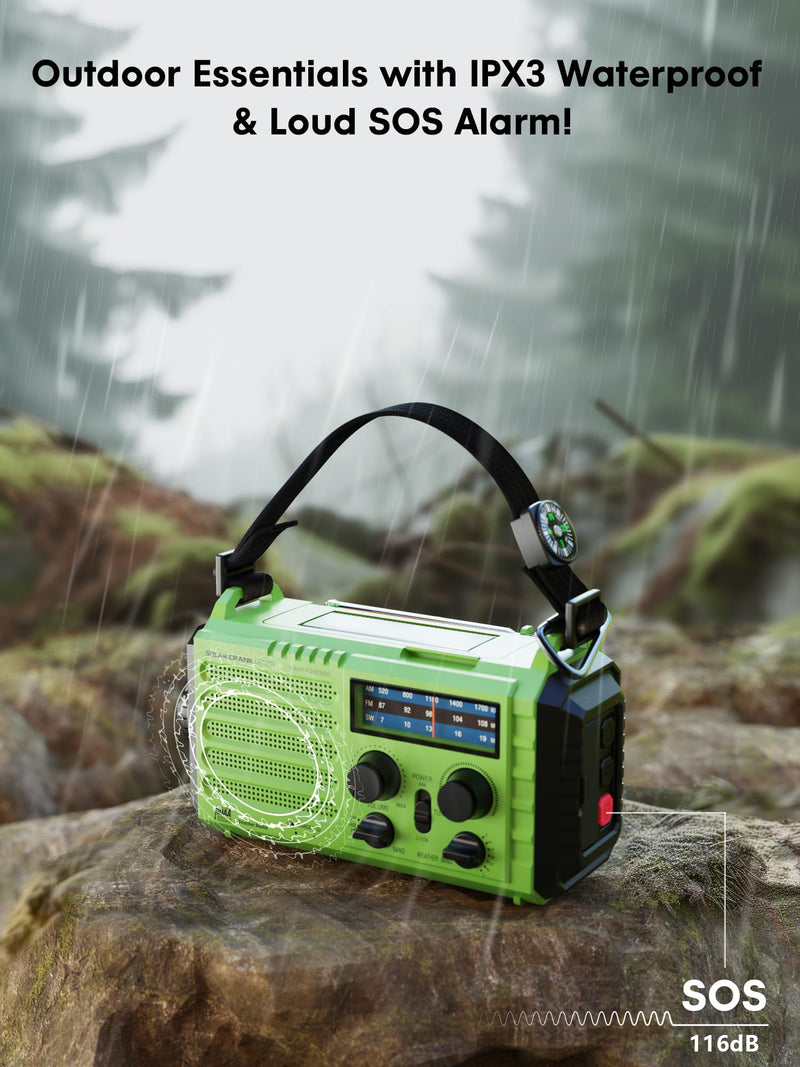 [Australia - AusPower] - Weather Radio Raynic Solar Hand Crank Emergency Radio 5 Ways Powered AM/FM/SW/NOAA Weather Alert Portable Radio with Flashlight, Reading Lamp (Green) Green 