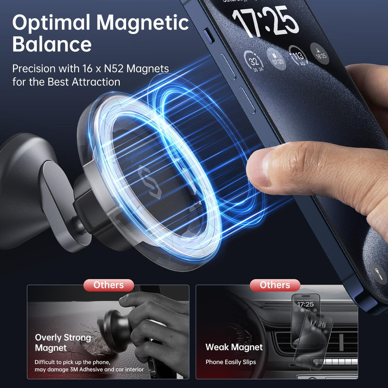 [Australia - AusPower] - SYNCWIRE for MagSafe Car Mount - 360° Rotation Magnetic Phone Holder for Car Dashboard, Strong Magnets Car Phone Holder Mount Compatible iPhone 15 Pro Max 14 13 12,Samsung - MagSafe Car Accessories Space Gray 
