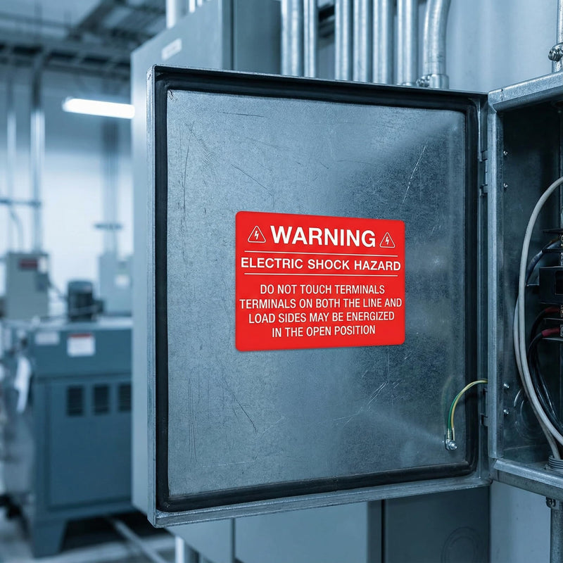30Pcs Electrical Safety Stickers - Electric Shock Hazard_Do Not Touch Terminals Terminals On Both The Line and Load Sides May Be Energized in The Open Position Waning Labels - 4" x 3"