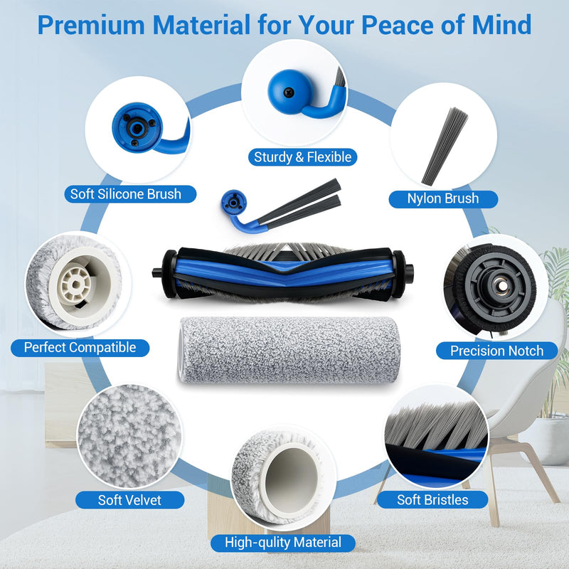 [Australia - AusPower] - X9 Pro Omni Replacement Parts for Ecovacs Deebot X9 Pro Omni X9 Pro Robotic Vacuum Cleaner Parts with 2 Roller Brush,4 Mop,4 HEAP,6 Dust Bags,6 Side Brushes,1 Screwdrivers,1 Clean Brush Cleaner Accessory Kit 
