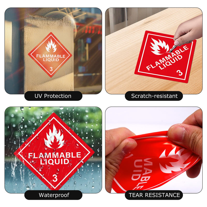 500 PCS Hazard Class 3 DOT Flammable Liquids Placard 4 × 4 Inches Waterproof Vinyl Self Adhesive Roll Stickers Removable Labels for Shipping Transportation Storage