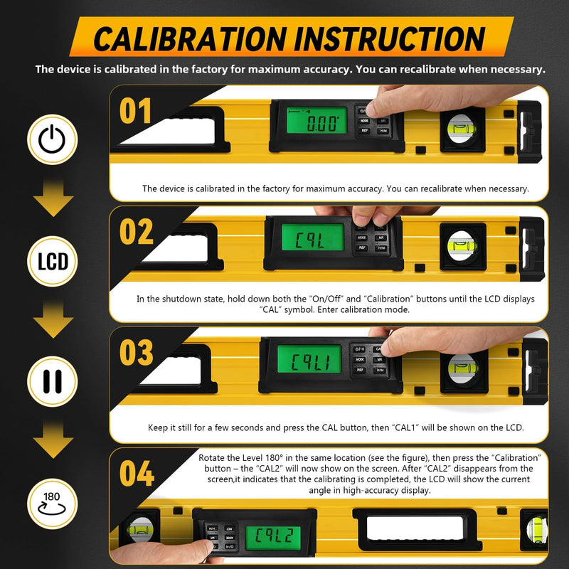 [Australia - AusPower] - 24 Inch Smart Digital Level, LCD Screen Magnetic Electronic Level Tool with Batteries & Case, IP54 Dust and Waterproof Digital Torpedo Level & Protractor, 24" Precision Slope Leveler Measurement Tool 