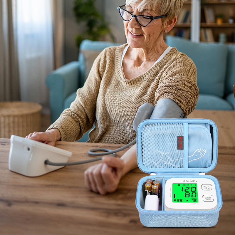 Elonbo Carry Case for iHealth Track Smart Upper Arm Blood Pressure Monitor, Wireless Bluetooth Blood Pressure Monitor, Travel Protective Bag, Storage Holder, Mesh Bag Fits Range Cuff, Blue