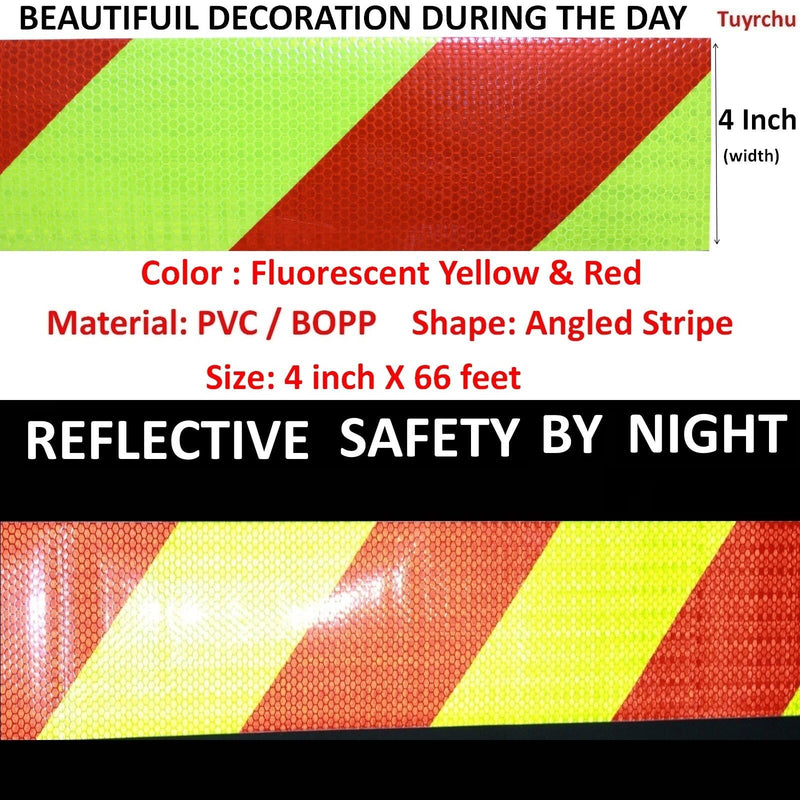 Reflective Tape 4 inch Wide, Outdoor Waterproof Hazard Conspicuity Safety Warning Industrial Marking Tape (66 feet) 4"X66ft Fluorescent Yellow and Red 1