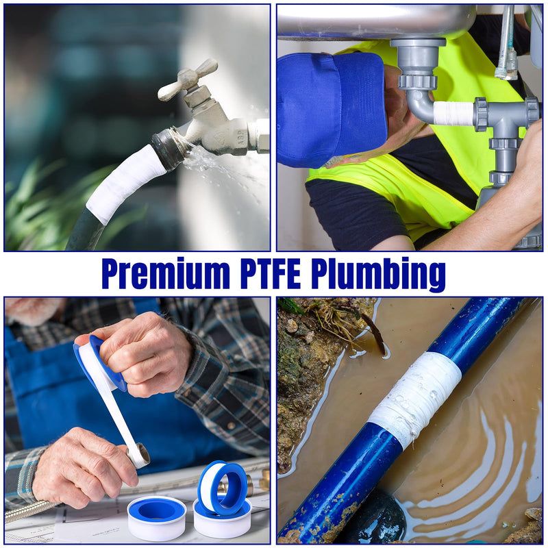 Pushglossy 100 Rolls PTFE Tape 1/2 x 520 Inches Plumbers Waterproof Sealant Plumbing Tape for Shower Head Repairing Water Pipe Sealing (White) White