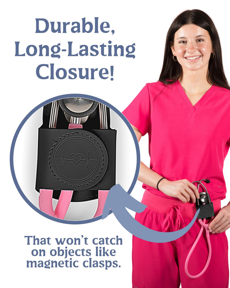 [Australia - AusPower] - Stethoscope Holder with Cute & Hygienic Design (Black) | Stethoscope Holder Hip Clip in Gift Box | Lightweight with Durable Adhesive | Nurse Accessories | Holds Multiple Brands including Litmann Black 