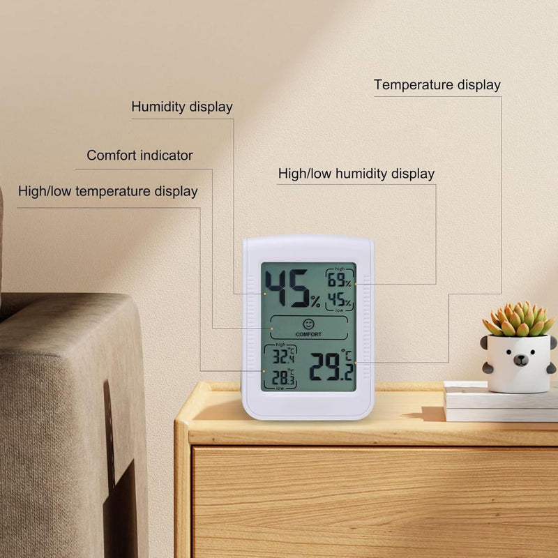 [Australia - AusPower] - Digital Thermometer Indoor Hygrometer Configure a Precise Temperature and Humidity Monitor with 5-Second Quick Refresh - Quick Feedback and Reminders on Changes in Temperature and Humidity (White) White 