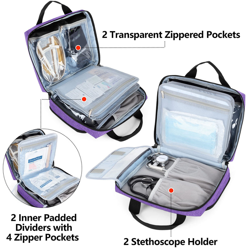 Trunab Bag for Two Stethoscopes Compatible with 3MLittmann/MDF/ADC | Small First Aid Bag for Nurses, Doctors or Nursing Students, Bag Only - Purple