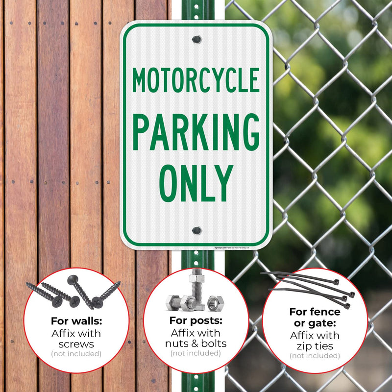 Motorcycle Parking Only Sign, 12x18 Inches, 3M EGP Reflective .063 Aluminum, Fade Resistant, Made in USA 12x18 Reflective