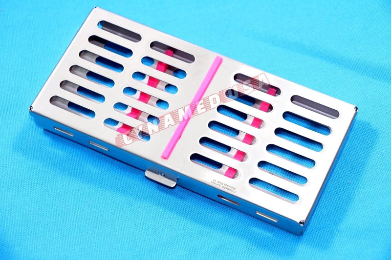 [Australia - AusPower] - New Premium German Stainless Dental Autoclave Sterilization Cassette Rack Box Tray for 7 Instruments Pink 