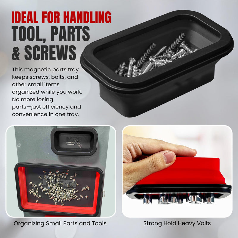 Magnetic Parts Tray Set 3-Pack - Collapsible Silicone Magnetic Tray with Strong Base - Multi-Size (Black) Black