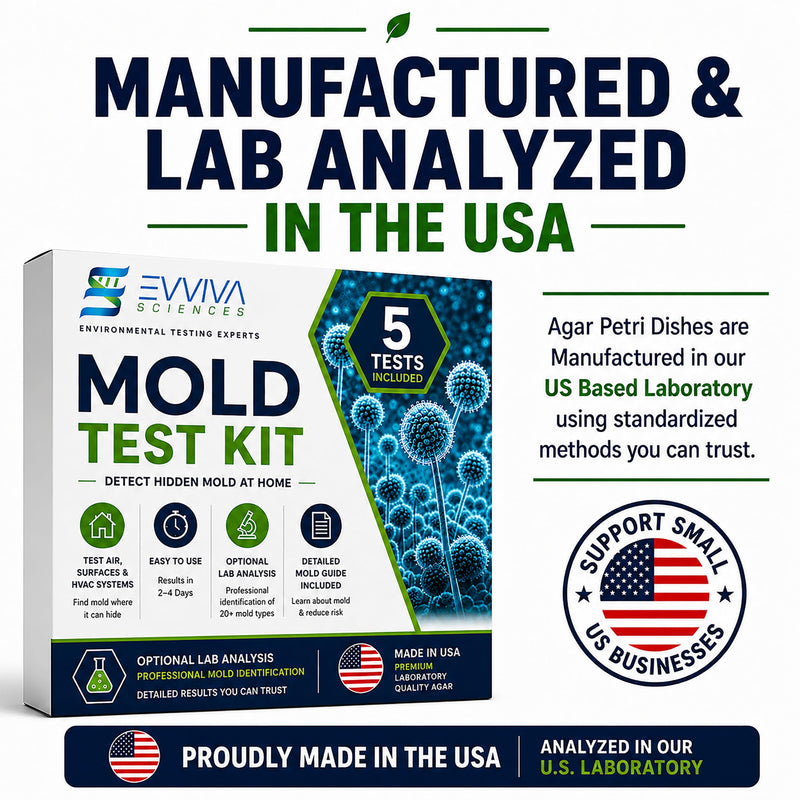 Evviva Sciences Mold Test Kit for Home - 5 Simple Detection Tests w/Optional Lab Analysis (Extra Fee), Test HVAC System, Home Surfaces, & Indoor Air Quality - Downloadable Mold Information Guide