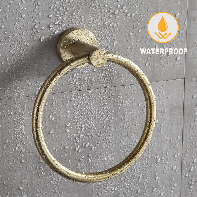 4 PCS Bathroom Hardware Set，Brushed Gold SUS304 Stainless Steel Wall Mounted Bathroom Accessories Gold Kit Include Hand Towel Ring,Brushed Gold Toilet Paper Holder,and 2 Robe Towel Hooks Brushed Gold