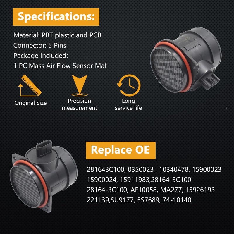Mass Air Flow Sensor Maf Meter Compatible with Chevrolet Impala 3.5L 3.9L 5.3L 06-09 / Malibu 3.5L 3.9L 06-09 & Buick Allure 3.8L 5.3L 05-09 & More Replace OE 15911983