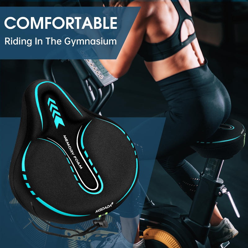 MSDADA New Large Gel Bike Seat Cover, Extra Soft Bike Seat Cushion for Men Women Comfort Wide, Fits Indoor/Outdoor/Exercise Bikes (11.22 inch x 10.03 inch) Cyan