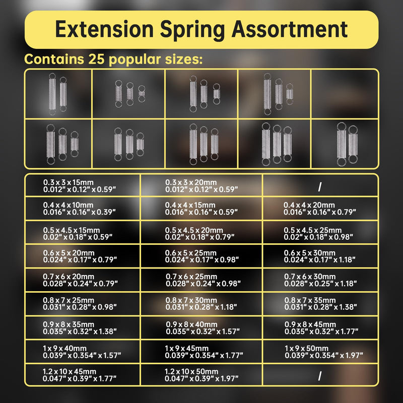 [Australia - AusPower] - 100 Pcs Extension Spring, Beesini Extension Spring Assortment Kit 25 Different Sizes, Stainless Steel Springs, Small Spring Assortment for Home Repairs, 25 Individual Bags 