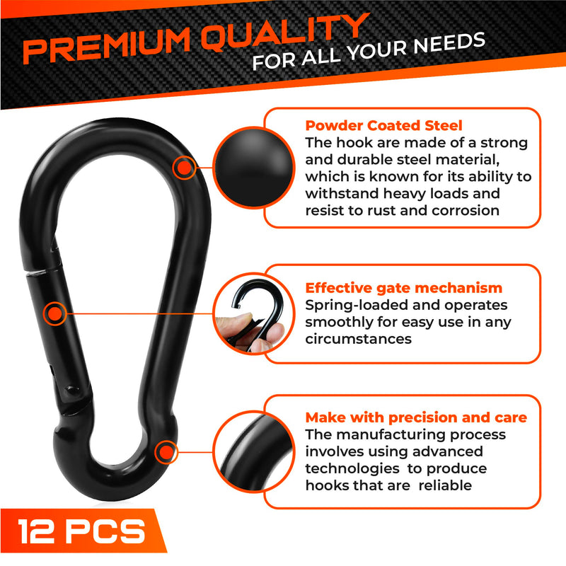 [Australia - AusPower] - Spring Snap Hooks, Carabiner Clip, Heavy Duty Rope Connector, Quick Link Carabiners Spring Snap Hooks for Indoor & Outdoor, Camping, Climbing, Fishing, Hiking 12Pcs 2In 