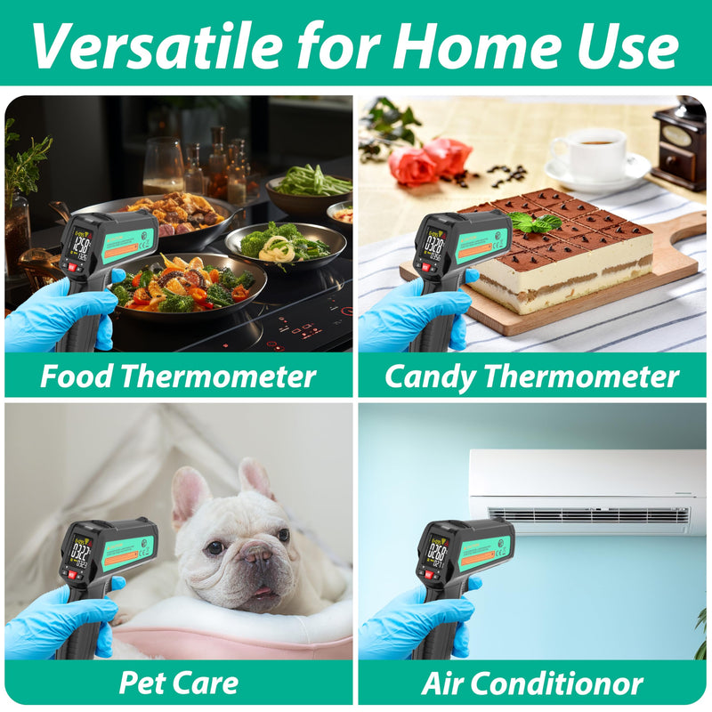 [Australia - AusPower] - Infrared Thermometer, Laser Temperature Gun Adjustable Emissivity Max Measure, Non Contact Surface Outdoor Heat Gun, Digital IR Temp Gun for Food, Cooking, BBQ, Pizza Oven, Reptile 