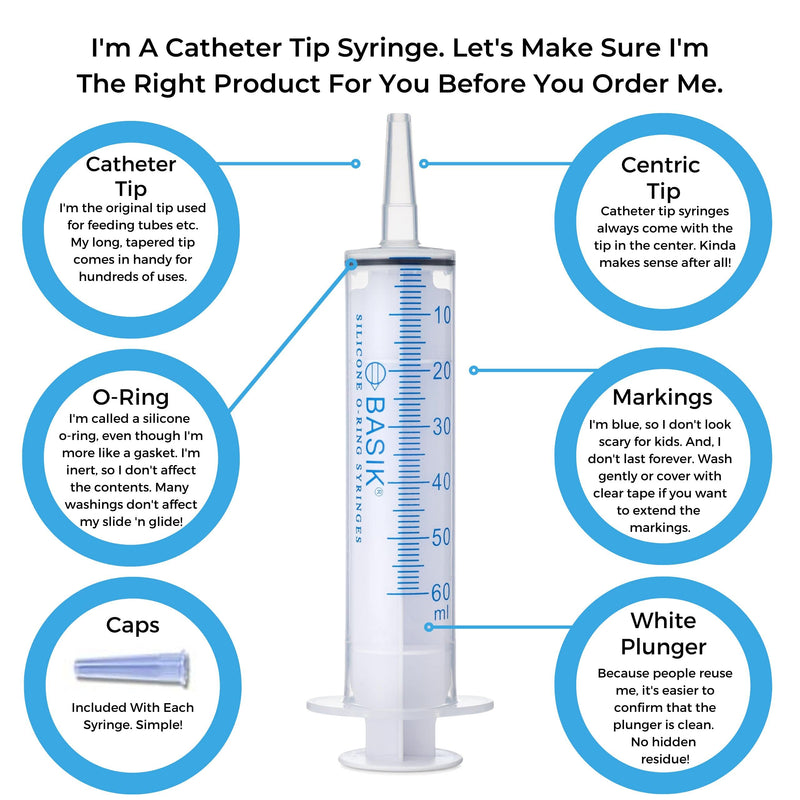 [Australia - AusPower] - Basik Silicone O Ring Syringes 60cc Catheter Tip Oral Syringe Reusable Budget 2 Pack 
