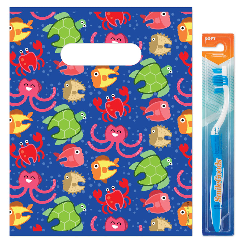 [Australia - AusPower] - Practicon Molar Ocean Friends 8" x 10" Dental Giveaway Bag, Dental Hygiene Patient Care Goodie Bag, Dentist Office Plastic Gift Bags, 100 Pack 8" x 10" 