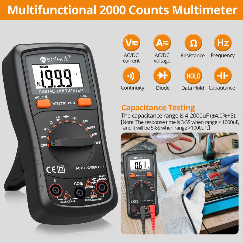 [Australia - AusPower] - Neoteck Electrical Safety Pro Kit: Auto Ranging Digital Multimeter & 12-1000V AC Voltage Tester with Continuity, Diode Test, LED Flashlight, Buzzer Alarm, Live/Null Wire Judgment 