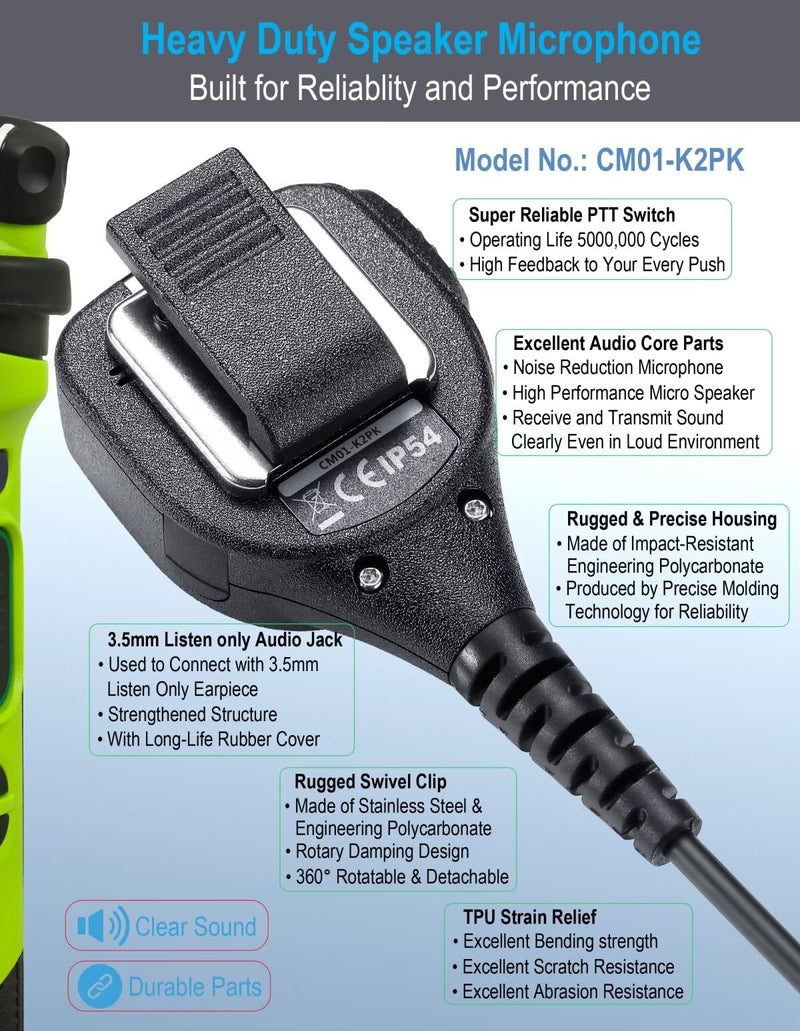 [Australia - AusPower] - commountain Speaker Mic for Kenwood Radios NX-1200 NX-1300 NX-P1300 NX-P1300NUK NX-P1302AUK NX-210 TH-D74A TK-2170 TK-2312 TK-3170 TK-3312 TK-3360 TK-3402 KMC-45D KMC-21, 2 Pin Shoulder Microphone 