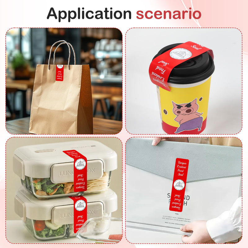1000 Pcs Tamper Evident Stickers for Food Delivery 1.5 x 6 Inches Red Tamper-Proof Safe Seal Tape & Labels - for Sealing Drink, Food & Pizza Boxes to Preserve Freshness 1000